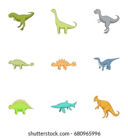 First dinosaur icons set. Cartoon set of 9 first dinosaur vector icons for web isolated on white background