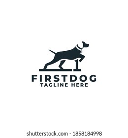 First Dog Logo. Creative dog logo with front paws forming the number one.