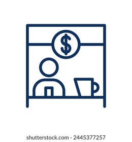 Primer icono de ganancias. Ilustración simple de una línea de un niño en un puesto de limonada, que denota el espíritu empresarial temprano, la gestión del dinero y las habilidades empresariales para los niños.