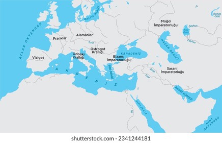 First Empires map, Byzantine, Mongolian, Sassanid, Visigoth, Frank, Alaman