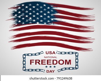 First of February National Freedom Day in the United States. Illystration with U.S. flag and broken chains.