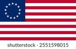First Flag Resolution 1777. Revolutionary War Flag.
Vintage historic flag of United States of America. USA heritage.