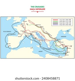 The first four Crusades, a series of religious wars to the Holy Land, to conquer Jerusalem and its surrounding area, by the Christian Latin Church in the medieval period.