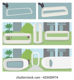 First functional 3D printed office building. Vector illustration.