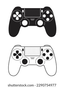 First generation game controller in black and white on white background. Vector flat illustrations of gamepad for gaming applications or websites. 