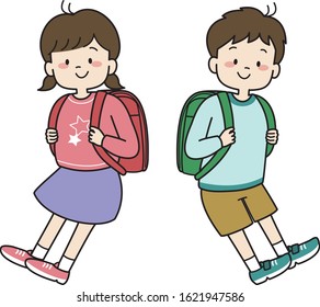 First grader school boy and girl with school bag