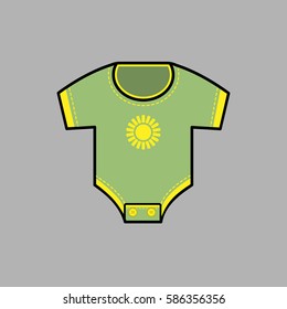 The first grass greenT-shirt with the buttons and the the image of the sun, for baby
