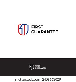 First Guarantee with number one and shield icon logo design illustration