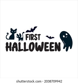 first  Halloween vector lettering. Holiday lettering for banner. Happy Halloween poster, greeting card, party invitation. Vector illustration. 
