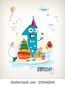 First Happy Birthday color card.