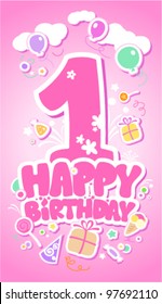 First Happy Birthday Pink Card.