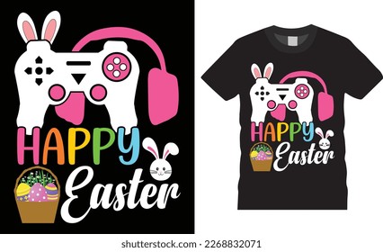 First Happy jesus Easter rabbit, bunny game controller festive t shirt design template.kids Handwriting typography vector easter eggs shirts black background vector Illustration.ready for print,poster