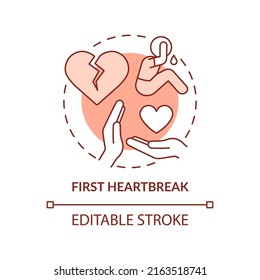First heartbreak terracotta concept icon. Teenage issue abstract idea thin line illustration. Deal with breakup. Isolated outline drawing. Editable stroke. Arial, Myriad Pro-Bold fonts used