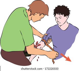 First help - stop blood flow with rubber band
