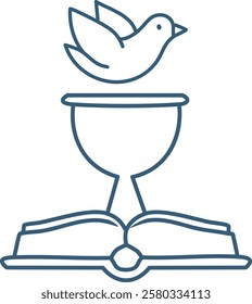 First Holy Communion element. Hand Drawn Religious element. Minimalist vector line art of the Holy Eucharist	
