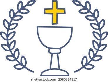 First Holy Communion element. Hand Drawn Religious element. Minimalist vector line art of the Holy Eucharist	
