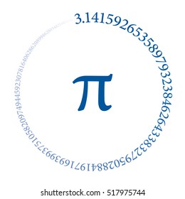 The first hundred digits of the number Pi are forming a circle. Value of the infinite number Pi accurate to ninety-nine decimal places. Blue colored sequence on white background. Vector illustration.