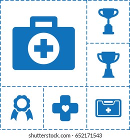 First icon. set of 6 first filled icons such as trophy, medical kit, bandage, ribbon