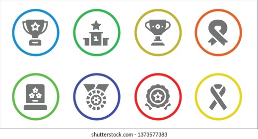 first icon set. 8 filled first icons.  Simple modern icons about  - Trophy, Award, Podium, Medal, Ribbon
