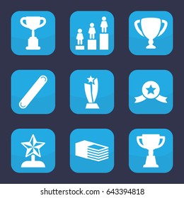 First icon. set of 9 filled first icons such as ranking, trophy, bandage, star trophy