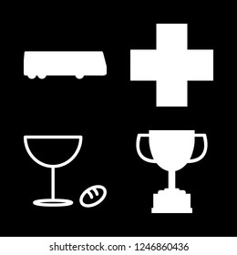 first icon set about communion, school bus, pharmacy sign and winner vector set