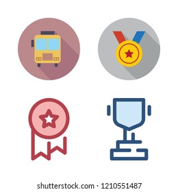 first icon set. vector set about medal, school bus and trophy icons set.