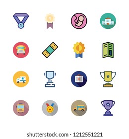 first icon set. vector set about fetus, award, ambulance and band aid icons set.