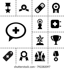 First icons. set of 13 editable filled first icons such as medal, bandage, medical cross, ribbon, trophy, star trophy, medal with star, ranking