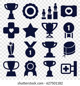 First icons set. set of 16 first filled icons such as Star, ranking, trophy, case with heart, medical cross, nurse hat, bandage, award, number 1 medal