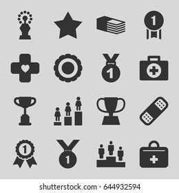 First icons set. set of 16 first filled icons such as star, ranking, bandage, trophy, award, number 1 medal