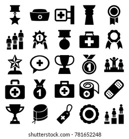First icons. set of 25 editable filled first icons such as ranking, medal, medical cross, medical cross tag, bandage, award, nurse hat, ribbon, trophy, star trophy