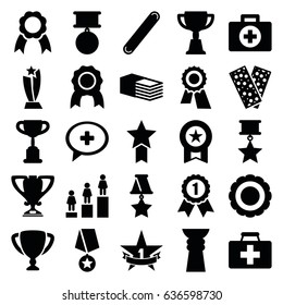 First icons set. set of 25 first filled icons such as award, ranking, trophy, bandage, medical cross, ribbon, 1st place star, medal, number 1 medal