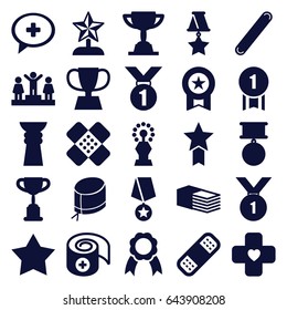 First icons set. set of 25 first filled icons such as star, ranking, bandage, nurse hat, medical cross, ribbon, trophy, medal, star trophy, number 1 medal