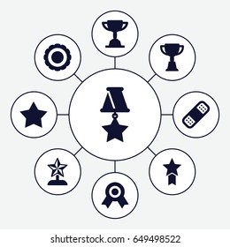 First icons set. set of 9 first filled icons such as star, trophy, bandage, medal, award, star trophy