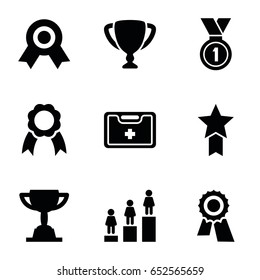 First icons set. set of 9 first filled icons such as award, ranking, medical kit, ribbon, medal, trophy