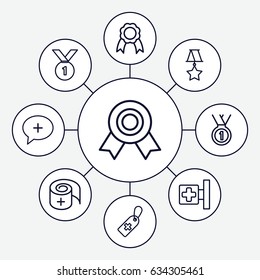 First icons set. set of 9 first outline icons such as medical cross, medical cross tag, bandage, ribbon, medal