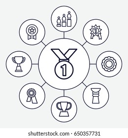 First icons set. set of 9 first outline icons such as award, ranking, trophy, medal