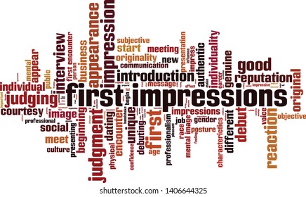 First impressions word cloud concept. Collage made of words about first impressions. Vector illustration