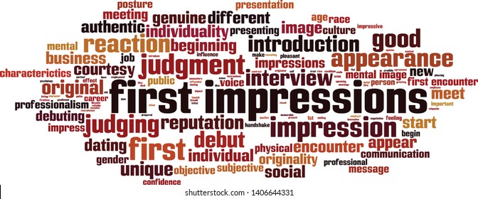 First impressions word cloud concept. Collage made of words about first impressions. Vector illustration