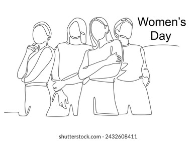 First International Women's Day. Women day one-line drawing