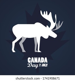 first july canada day celebration poster with reindeer vector illustration design