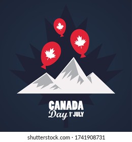 first july canada day celebration poster with mountains vector illustration design