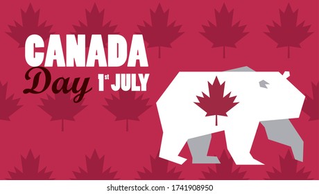 first july canada day celebration poster with bear vector illustration design