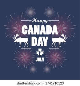 first july canada day celebration poster with reindeer vector illustration design