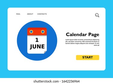 First June calendar page round icon. Multicolored vector illustration of calendar list on blue background