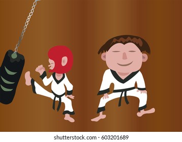 first kick-
kids having their first karate lesson