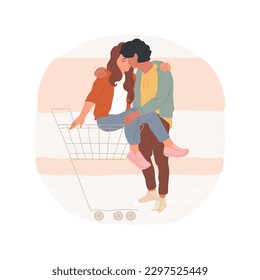 First kiss isolated cartoon vector illustration. Teenagers having first kiss at parking lot, romantic relationship, being in love, teen couple flirting, happy together vector cartoon.