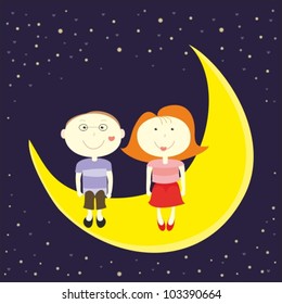 First kiss at night - vector illustration