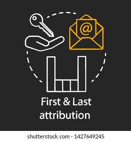 First and last attribution chalk concept icon. Attribution modeling types idea. Digital marketing channel. Conversion model. Web analytics. Vector isolated chalkboard illustration