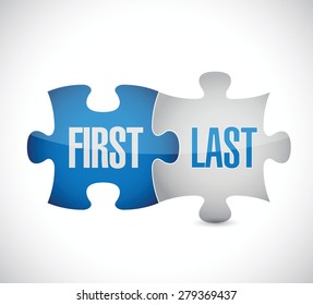 first and last puzzle pieces sign illustration design over white